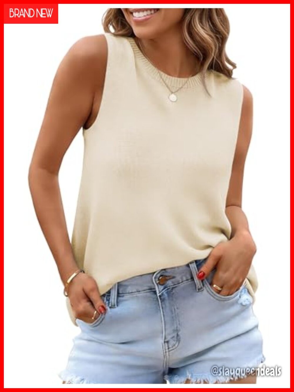 Womens Sleeveless Knit Sweater Vest Crew Neck Lightweight Pullover Tank Top